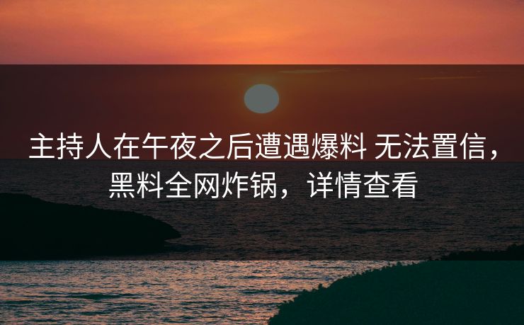 主持人在午夜之后遭遇爆料 无法置信，黑料全网炸锅，详情查看