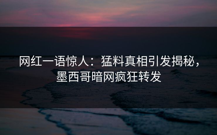 网红一语惊人：猛料真相引发揭秘，墨西哥暗网疯狂转发