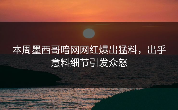 本周墨西哥暗网网红爆出猛料，出乎意料细节引发众怒