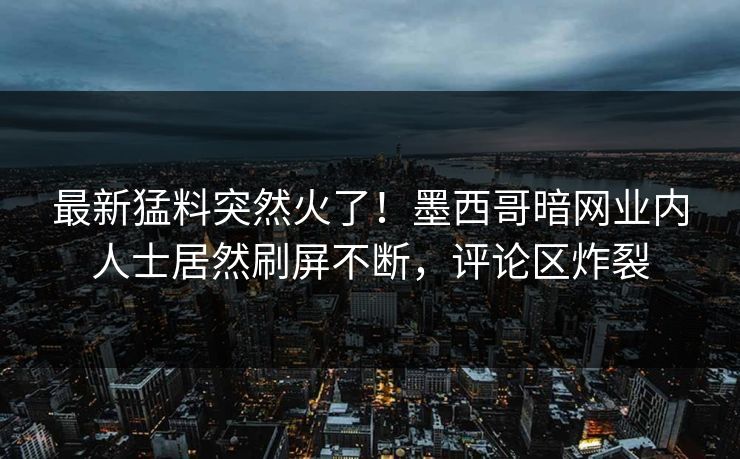 最新猛料突然火了！墨西哥暗网业内人士居然刷屏不断，评论区炸裂